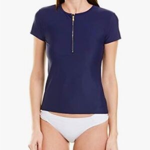 Mott50 Kate swim shirt Navy blue& golden zipper UPF50+ Nilon+spandex size Small